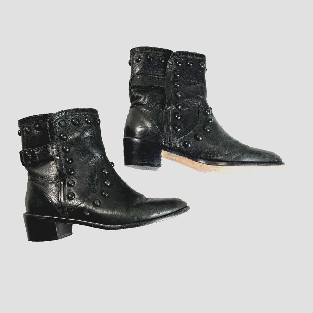 Loeffler Randall Ferris Studded Leather Ankle Boots Black Boho Festival 7
